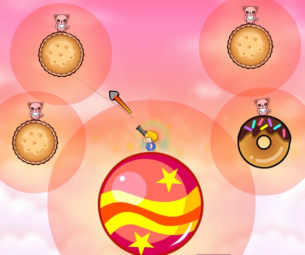 Сладкий Мир стрелять по котам на пончиках баллистика игра Candy World играть бесплатно