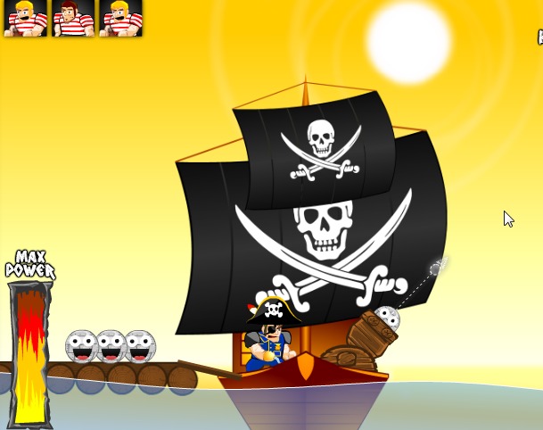 Злые пираты стрелять ядрами с корабля баллистика игра Angry Pirates играть бесплатно