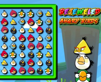Драгоценные Злые Птички три в ряд игра собирать птиц Bejeweled Angry Birds играть бесплатно